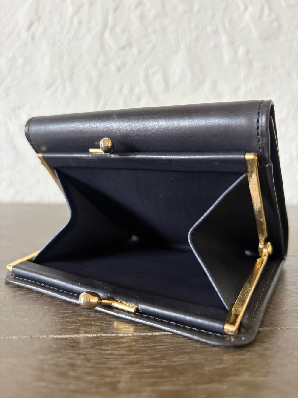Vintage Coach Navy Water-buffalo Large Continental Kiss-Lock Wallet Clutch - Picture 6 of 10